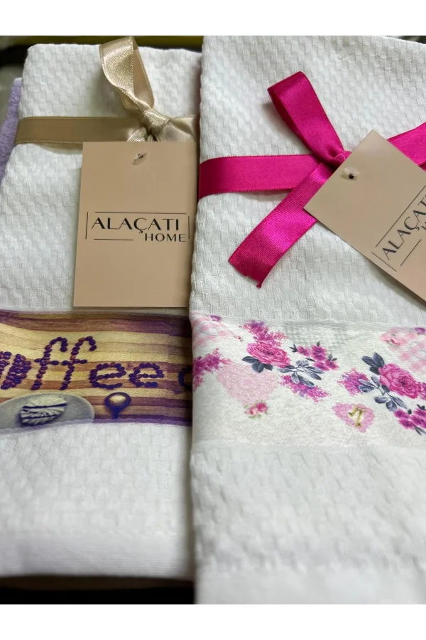 NİVEMESHOME 2 Lİ FUŞYA-BEYAZ ASORTİ MODEL MUTFAK HAVLUSU