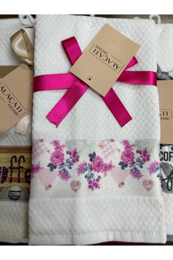 NİVEMESHOME 2 Lİ FUŞYA-BEYAZ ASORTİ MODEL MUTFAK HAVLUSU