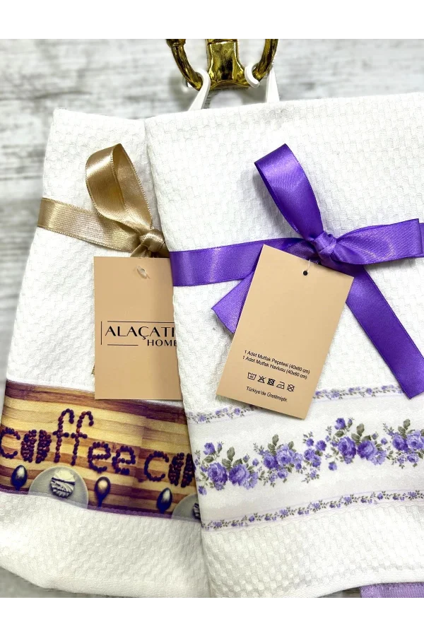 NİVEMESHOME 2 Lİ LİLA-BEYAZ ASORTİ MODEL MUTFAK HAVLUSU