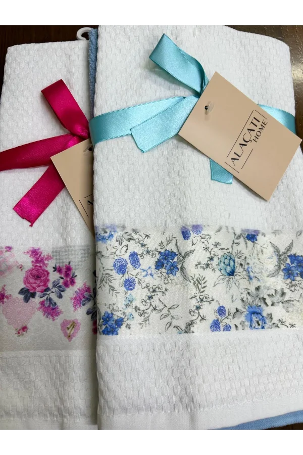 NİVEMESHOME 2 Lİ TURKUAZ-BEYAZ ASORTİ MODEL MUTFAK HAVLUSU