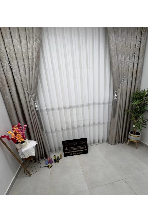 NİVEMESHOME 2075 MELODÍA V-GRİ 1/3 PILA BAMBÚ TÜL CORTINA