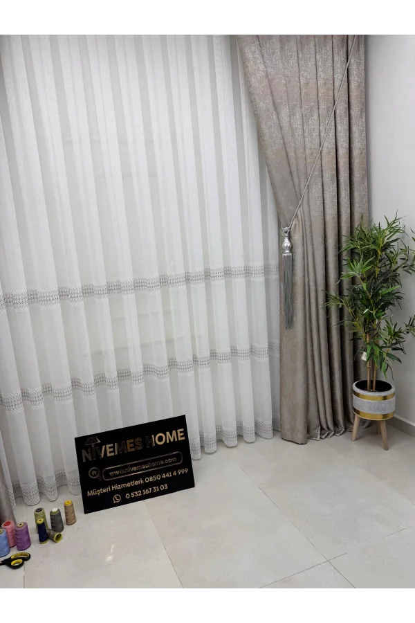 NİVEMESHOME 2075 MELODÍA V-GRİ 1/3 PILA BAMBÚ TÜL CORTINA