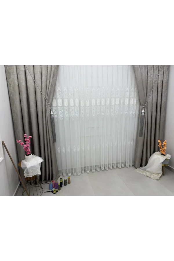 NIVEMESHOME 2533-2 IRIS PLATA 1/3 CORTINA DE TUL PLEGADA APM