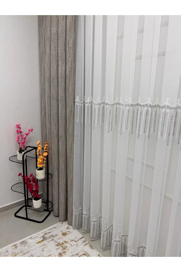 NİVEMESHOME 2571 V -105 REİNA GÜMÜŞ 1/2,5 PİLELİ BAMBU TÜL PERDE