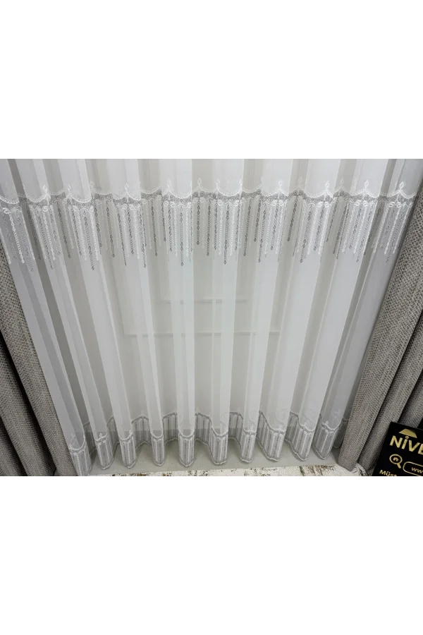 NİVEMESHOME 2571 V -105 REİNA GÜMÜŞ 1/3 PİLELİ BAMBU TÜL PERDE