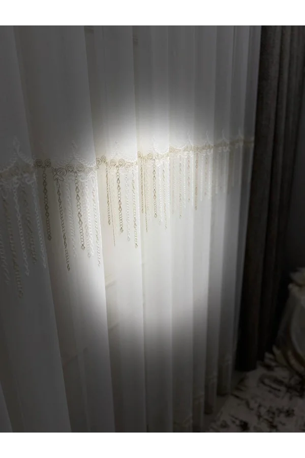 NİVEMESHOME 2571 V -117 REİNA  GOLD 1/3 PİLELİ BAMBU TÜL PERDE