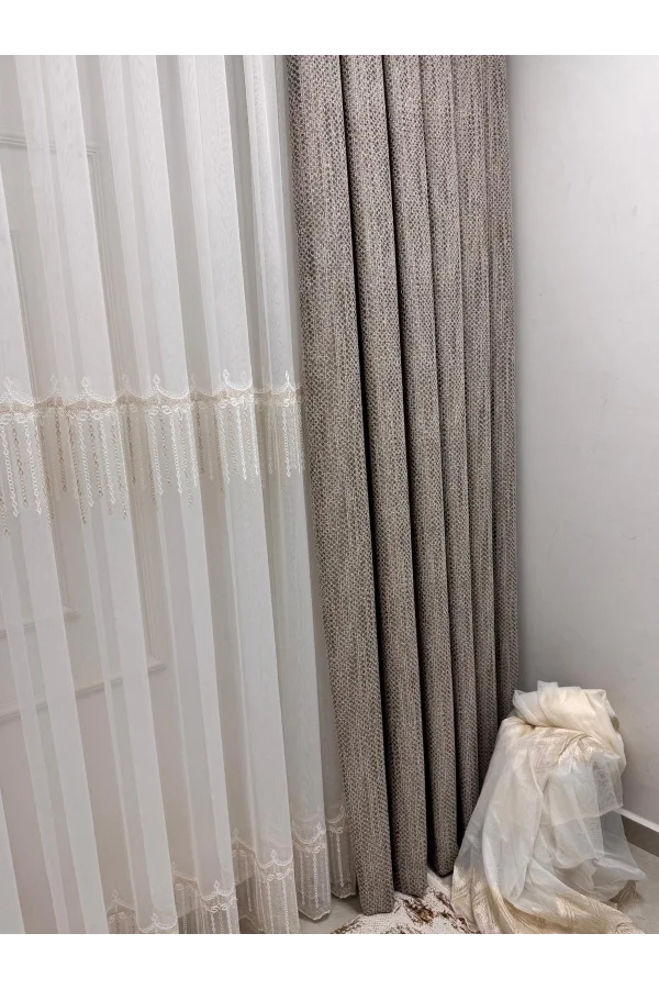 NİVEMESHOME 2571 V -117 REİNA GOLD 1/3 LAYERED BAMBOO SHEER CURTAIN