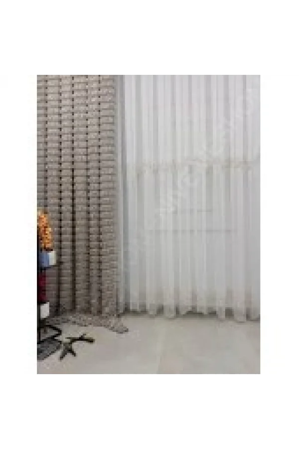 NİVEMESHOME 2572 EYLÜLZADE GOLD DETAY 1/2,5  PİLELİ TÜL PERDE APM