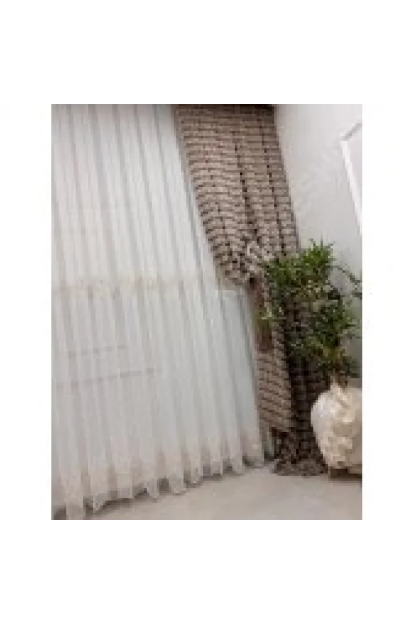 NİVEMESHOME 2572 EYLÜLZADE GOLD DETAY 1/3  PİLELİ TÜL PERDE APM