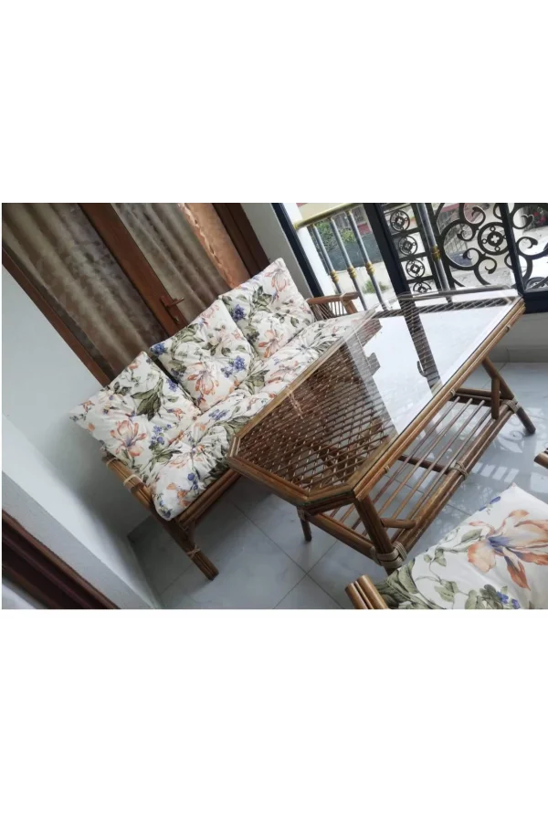 NIVEMESHOME 5 kişilik bambu minderli oturma grubu (3+1+1+sehpa)