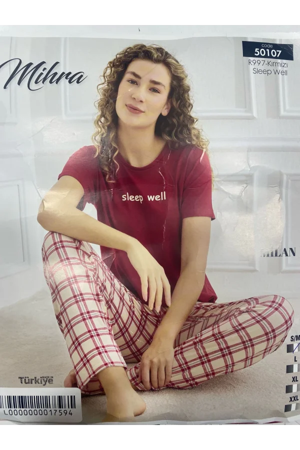 NİVEMESHOME 50107 MİHRA MİLAN BAYAN KISA KOL PİJAMA TAKIMI KIRMIZI
