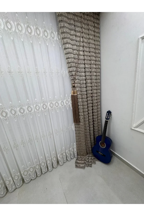 NİVEMESHOME 597 SULTAN  ŞÖNİL DOKUMA KAHVE 1/3 PİLE FON PERDE APM