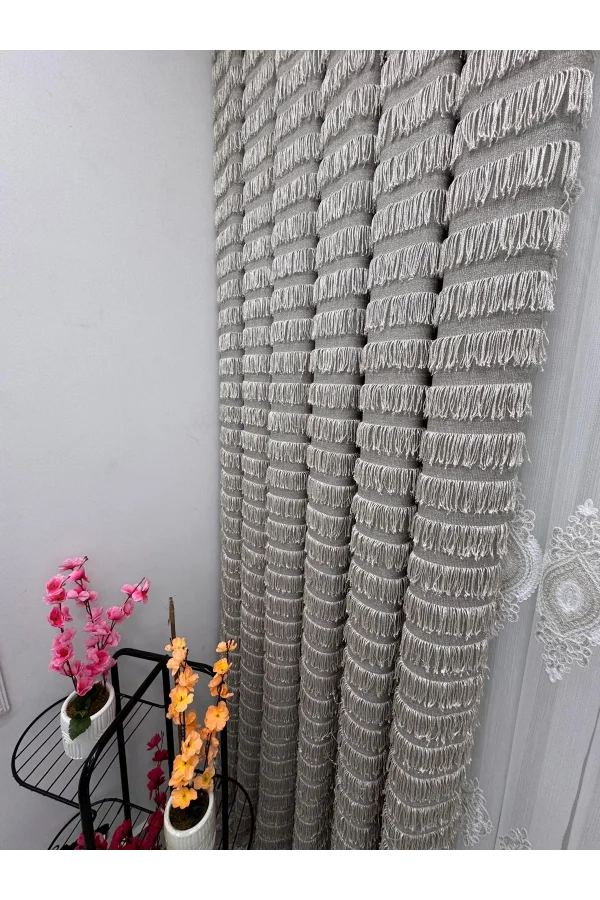 NİVEMESHOME 656 سلطان غطاء دوكاري مخلوط الفيزون 1/3 جاكارة شبكة شراشيب بفصل