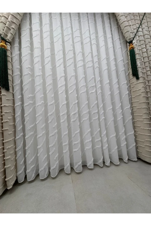 NİVEMESHOME AHU 1-0037  TAM DESENLİ  1/2,5  PİLELİ  TÜL PERDE APM