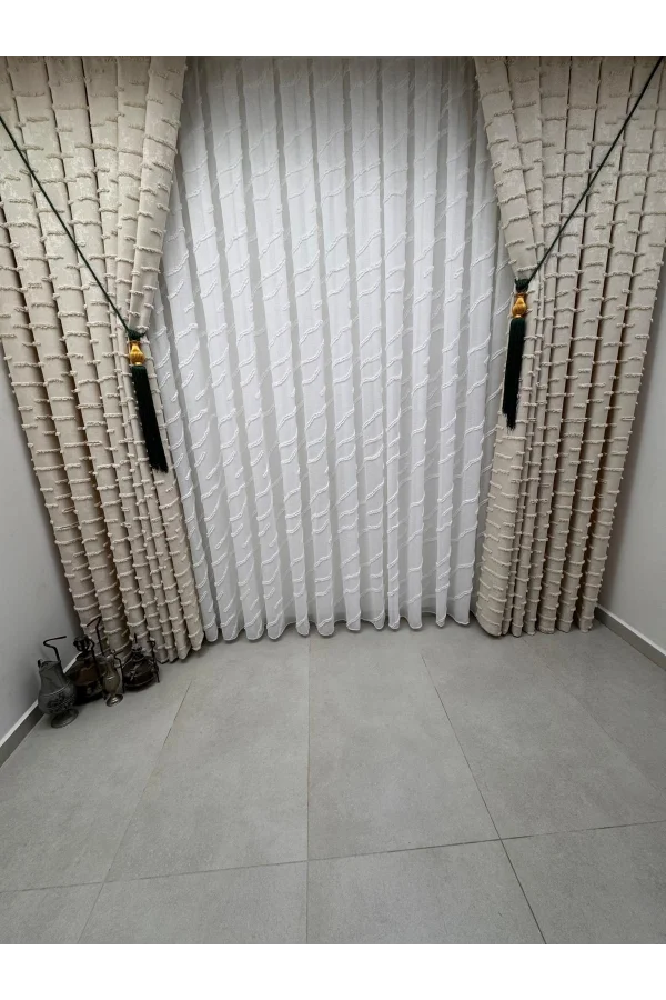 NİVEMESHOME AHU 1-0037  TAM DESENLİ  1/3  PİLELİ  TÜL PERDE APM