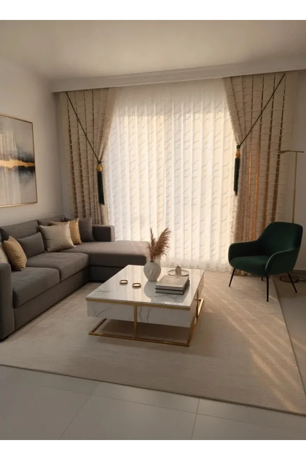 NİVEMESHOME AHU 1-0037  TAM DESENLİ  1/3  PİLELİ  TÜL PERDE APM