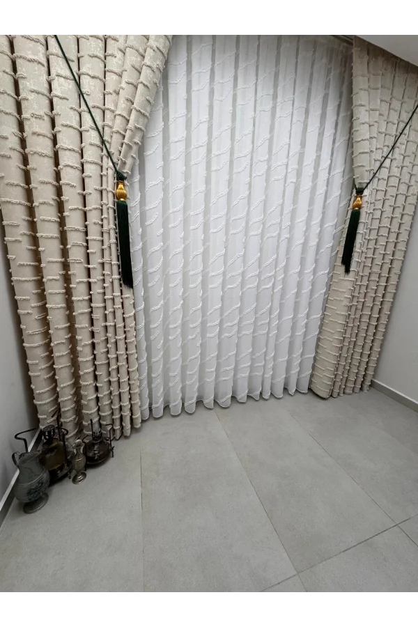 NİVEMESHOME AHU 1-0037  TAM DESENLİ  1/3  PİLELİ  TÜL PERDE APM