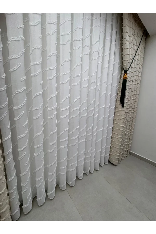 NİVEMESHOME AHU 1-0037  TAM DESENLİ  1/3  PİLELİ  TÜL PERDE APM