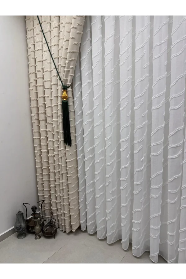 NİVEMESHOME AHU 1-0037  TAM DESENLİ  1/3  PİLELİ  TÜL PERDE APM