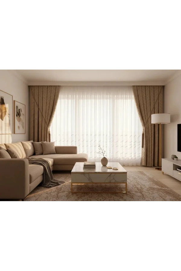 NİVEMESHOME AHU 1-0049P YARI DESENLİ 1/3 PİLELİ TÜL PERDE APM