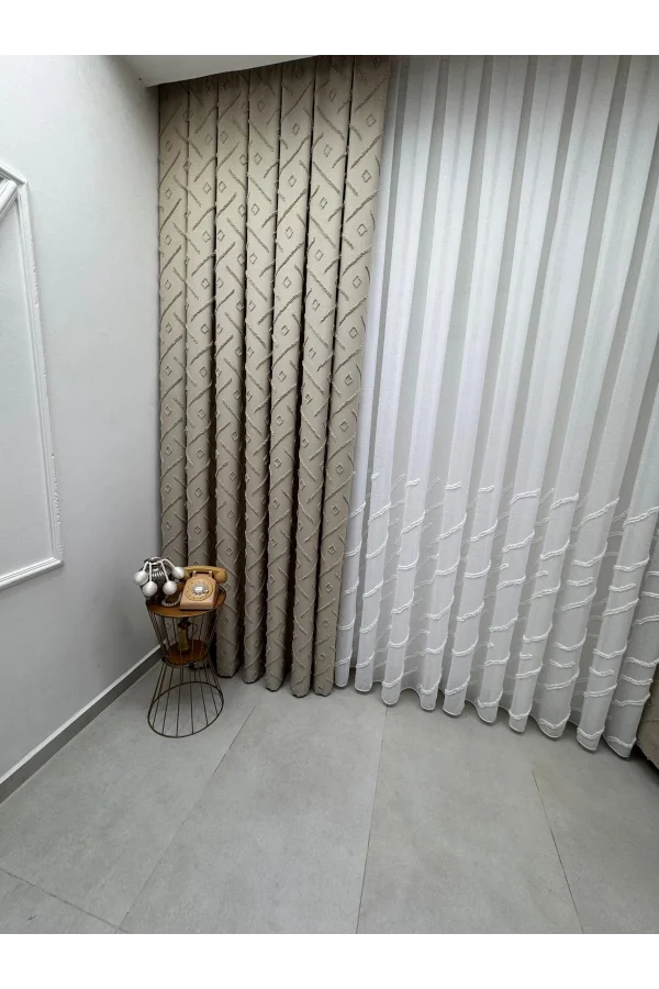 NİVEMESHOME AHU 1-0049P YARI DESENLİ 1/3 PİLELİ TÜL PERDE APM