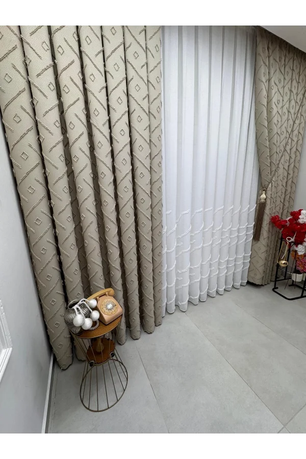 NİVEMESHOME AHU 1-0049P YARI DESENLİ 1/3 PİLELİ TÜL PERDE APM