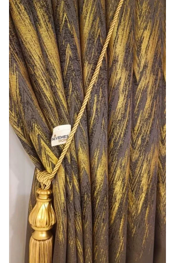 NİVEMESHOME ALİZHA TAŞ-SARI 1/3 SIK PİLE FON PERDE APM