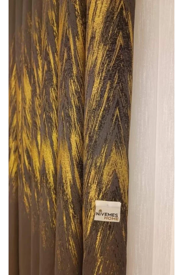 NİVEMESHOME ALİZHA TAŞ-SARI 1/3 SIK PİLE FON PERDE APM