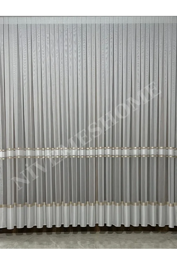 NİVEMESHOME ALTIN DOKULU 3480612 1/3 SIK PİLELİ TÜL PERDE APM