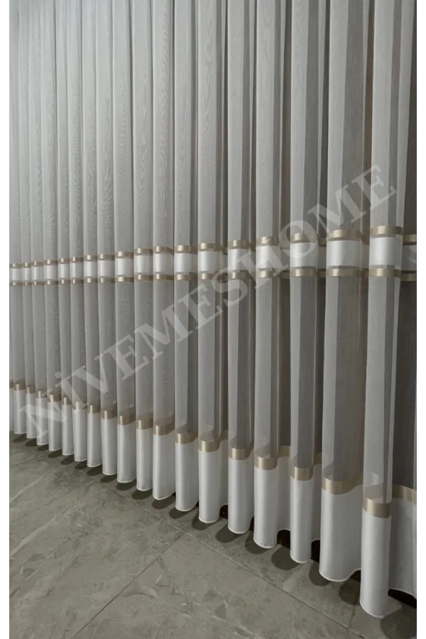 NİVEMESHOME ALTIN DOKULU 3480612 1/3 SIK PİLELİ TÜL PERDE APM