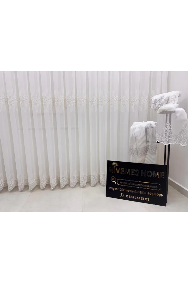 NİVEMESHOME GOLDEN FALL DSN:2503 V-117 PREMIUM EMBROIDERED 1/3 DENSE PILED TULLE CURTAIN APM