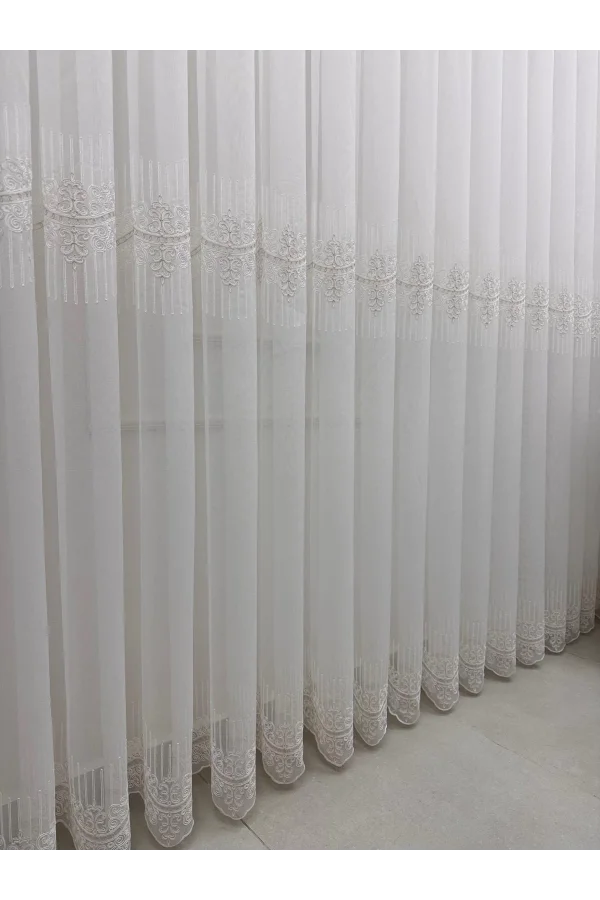NİVEMESHOME GOLDEN FALL DSN:2503 V-117 PREMIUM EMBROIDERED 1/3 DENSE PILED TULLE CURTAIN APM