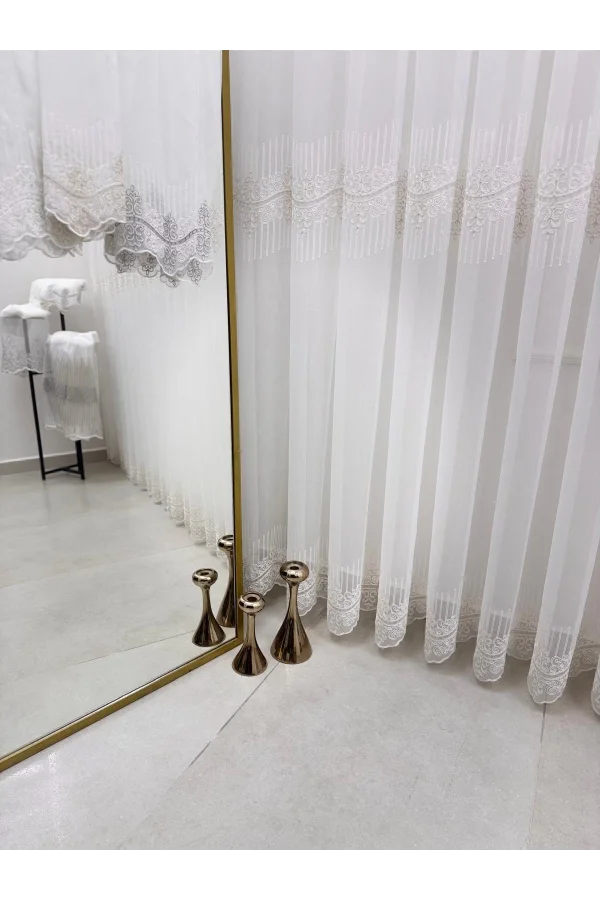 NİVEMESHOME GOLDEN FALL DSN:2503 V-117 PREMIUM EMBROIDERED 1/3 DENSE PILED TULLE CURTAIN APM