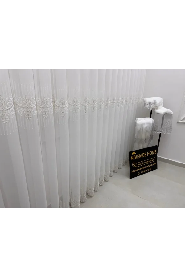 NİVEMESHOME GOLDEN FALL DSN:2503 V-117 PREMIUM EMBROIDERED 1/3 DENSE PILED TULLE CURTAIN APM