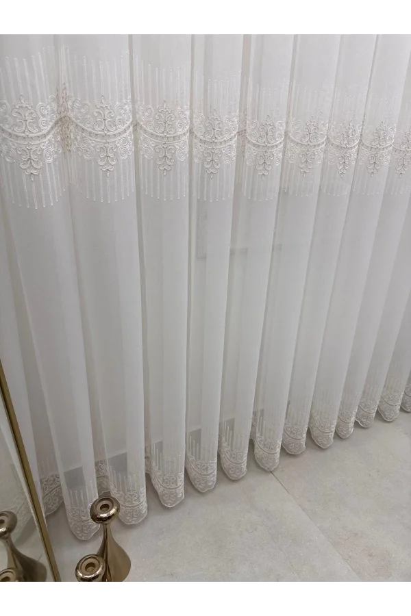 NİVEMESHOME GOLDEN FALL DSN:2503 V-117 PREMIUM EMBROIDERED 1/3 DENSE PILED TULLE CURTAIN APM