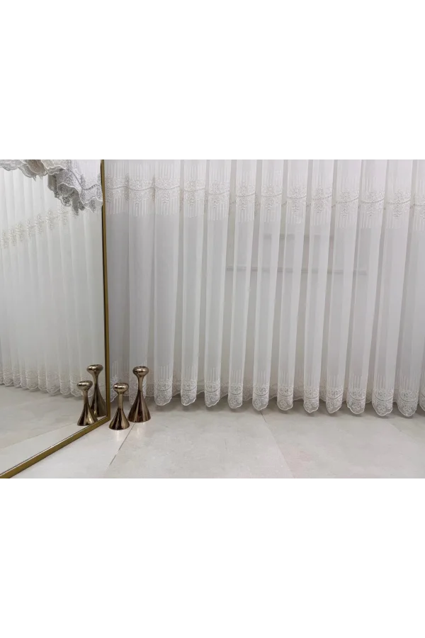 NİVEMESHOME GOLDEN FALL DSN:2503 V-117 PREMIUM EMBROIDERED 1/3 DENSE PILED TULLE CURTAIN APM