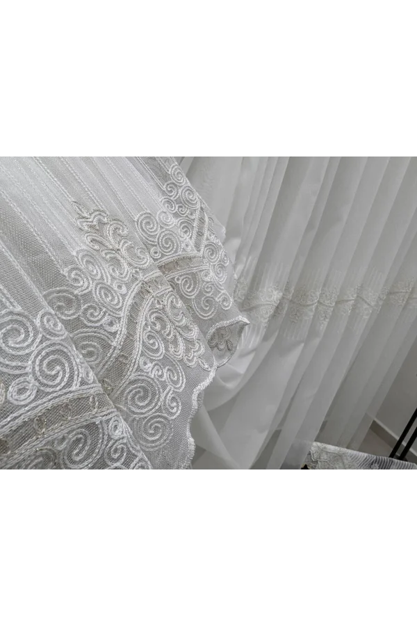 NİVEMESHOME GOLDEN FALL DSN:2503 V-117 PREMIUM EMBROIDERED 1/3 DENSE PILED TULLE CURTAIN APM