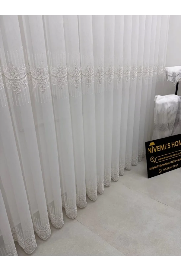 NİVEMESHOME GOLDEN FALL DSN:2503 V-117 PREMIUM EMBROIDERED 1/3 DENSE PILED TULLE CURTAIN APM