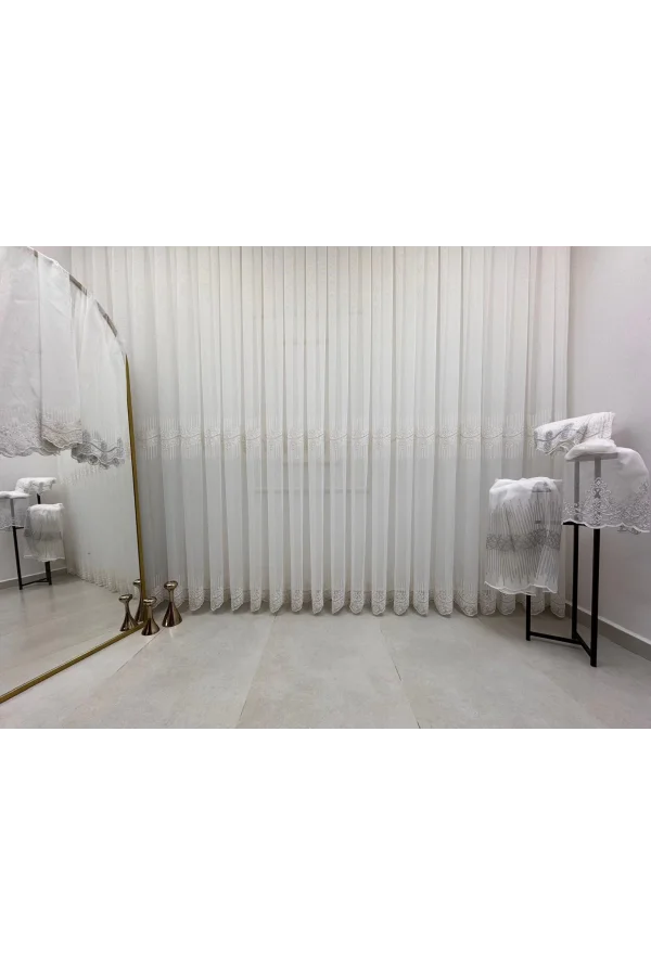 NİVEMESHOME GOLDEN FALL DSN:2503 V-117 PREMIUM EMBROIDERED 1/3 DENSE PILED TULLE CURTAIN APM