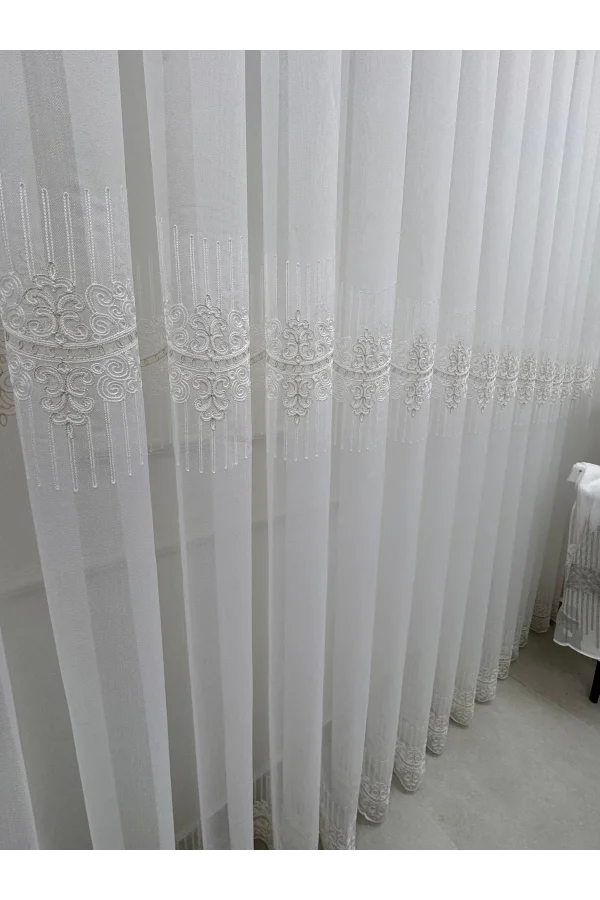 NİVEMESHOME GOLDEN FALL DSN:2503 V-117 PREMIUM EMBROIDERED 1/3 DENSE PILED TULLE CURTAIN APM