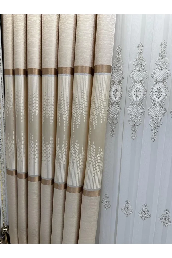 NİVEMESHOME AMASRA FT614164 V-101 CREMA 1/3 CORTINA DE FONDO DE VELVET APG