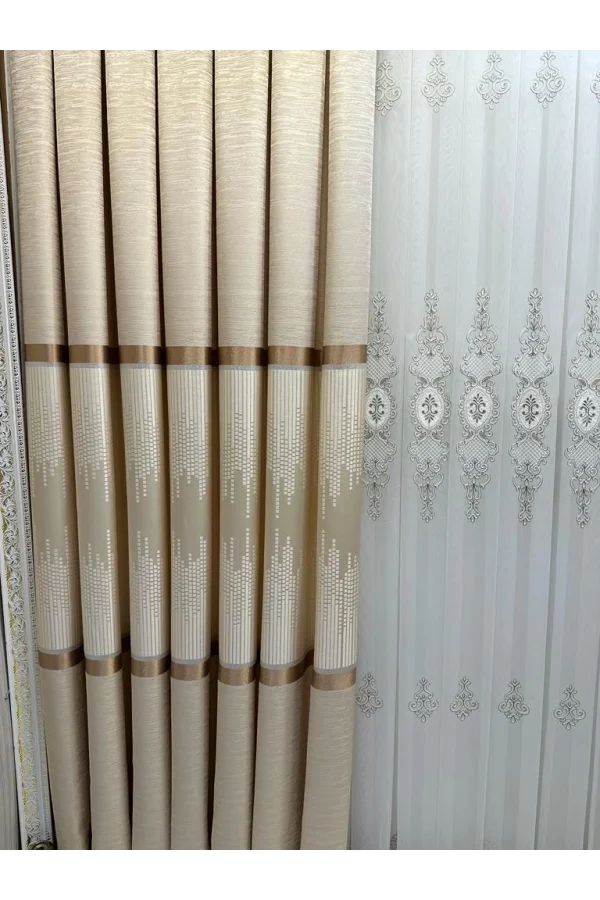 NİVEMESHOME AMASRA FT614164 V-101 CREMA 1/3 CORTINA DE FONDO DE VELVET APG