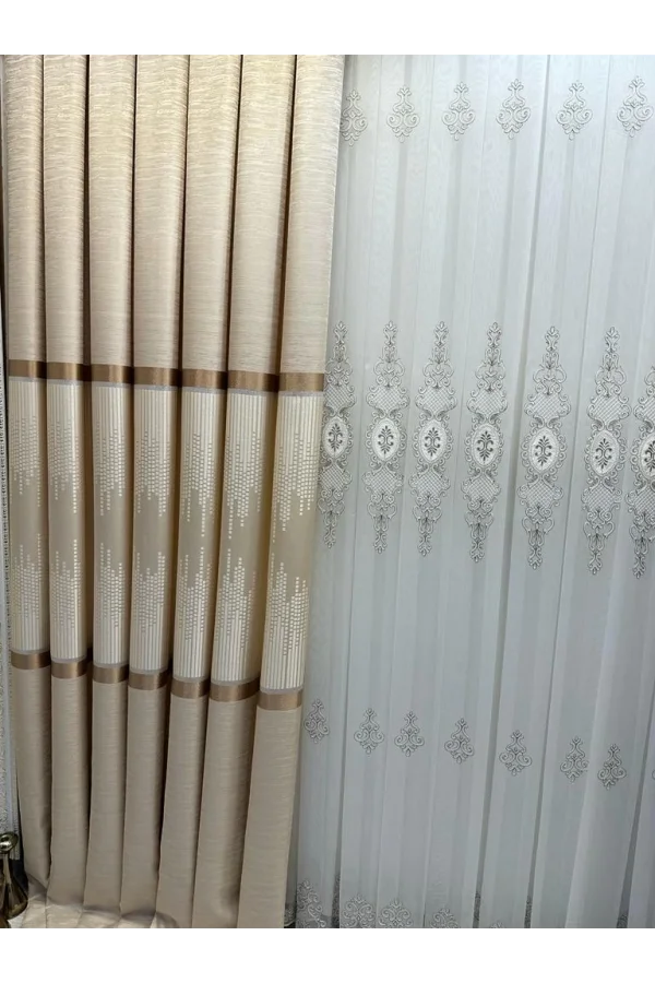 NİVEMESHOME AMASRA FT614164 V-101 CREMA 1/3 CORTINA DE FONDO DE VELVET APG