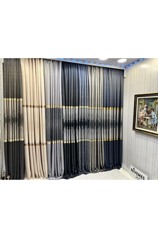 NİVEMESHOME AMASRA FT614164 V-101 CREMA 1/3 CORTINA DE FONDO DE VELVET APG