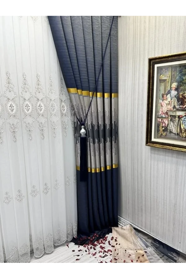 NİVEMESHOME AMASRA FT614164 V-2501 BLU NAVY 1/3 TESSUTO PER TENDA APM