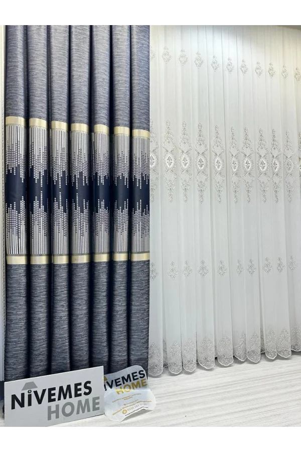 NİVEMESHOME AMASRA FT614164 V-502 AZUL 1/3 PERSIANA ENROLLABLE DE TELA GRUESA