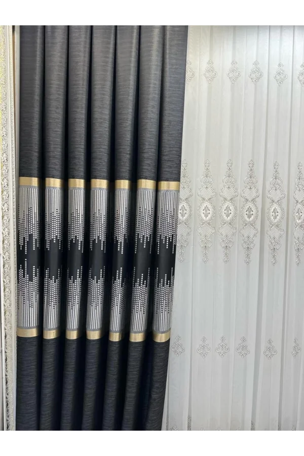 NİVEMESHOME AMASRA FT614164 V-902 ЧЕРНЫЙ 1/3 ПЛОТНЫЙ ВЫШИТЫЙ ШТОРА APM