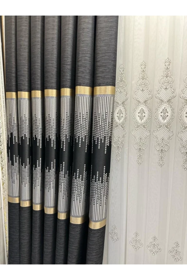 NİVEMESHOME AMASRA FT614164 V-902 ЧЕРНЫЙ 1/3 ПЛОТНЫЙ ВЫШИТЫЙ ШТОРА APM