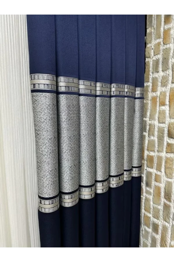 NİVEMESHOME ANKA V-510 NAVY BLUE- GRAY 1/3 THICK PILE BACKDROP CURTAIN