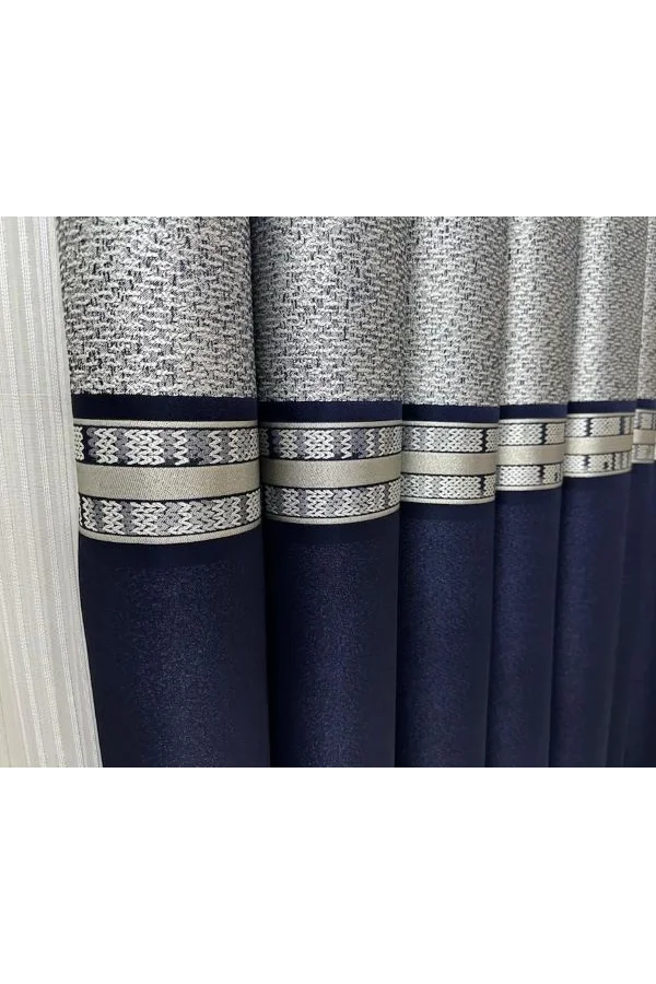 NİVEMESHOME ANKA V-510 NAVY BLUE- GRAY 1/3 THICK PILE BACKDROP CURTAIN